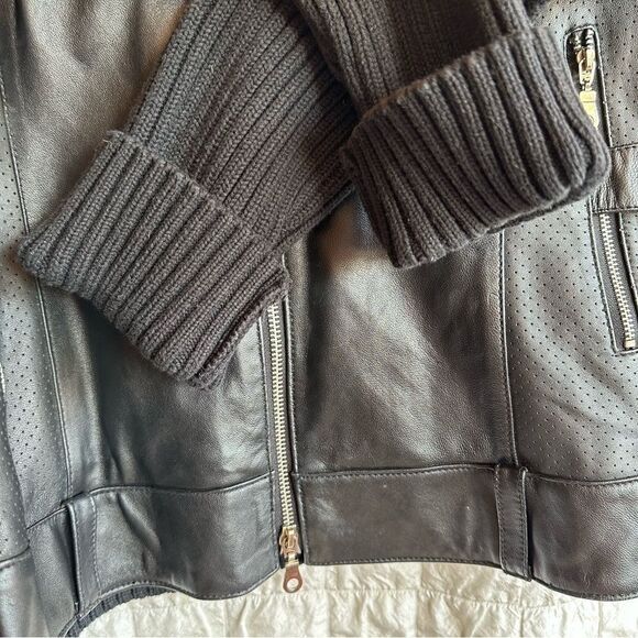 Maurice Sassoon,black cotton/leather zip sweater, size large - Picture 5 of 15